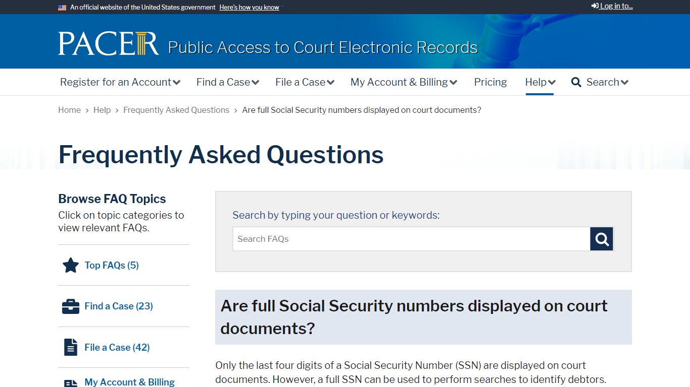 Are full Social Security numbers displayed on court documents ... - PACER